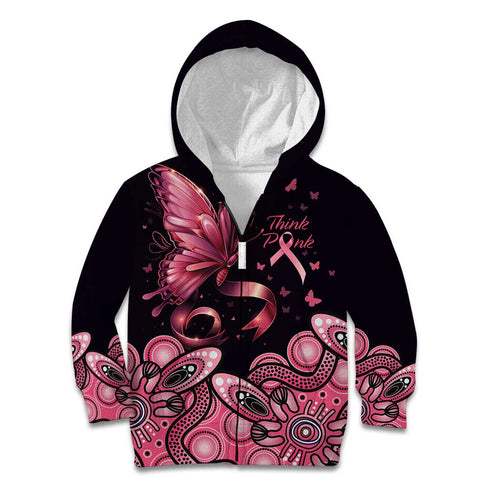 Think Pink Butterfly Ribbon Aboriginal Art Kid Hoodie