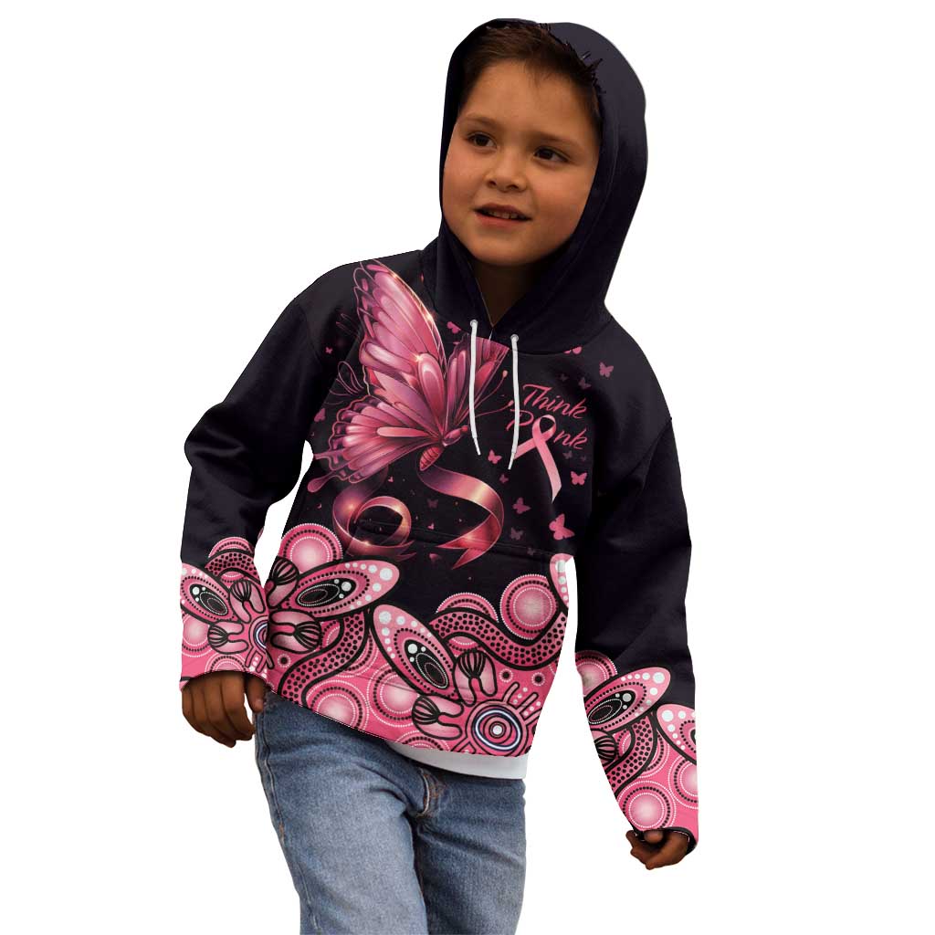 Think Pink Butterfly Ribbon Aboriginal Art Kid Hoodie