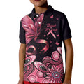 Think Pink Butterfly Ribbon Aboriginal Art Kid Polo Shirt