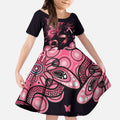 Think Pink Butterfly Ribbon Aboriginal Art Kid Short Sleeve Dress