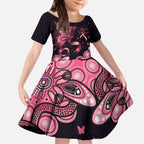 Think Pink Butterfly Ribbon Aboriginal Art Kid Short Sleeve Dress