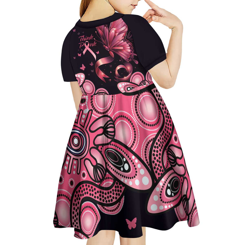 Think Pink Butterfly Ribbon Aboriginal Art Kid Short Sleeve Dress