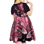 Think Pink Butterfly Ribbon Aboriginal Art Kid Short Sleeve Dress