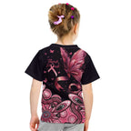 Think Pink Butterfly Ribbon Aboriginal Art Kid T Shirt