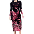 Think Pink Butterfly Ribbon Aboriginal Art Long Sleeve Bodycon Dress