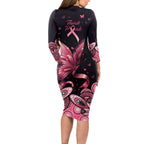 Think Pink Butterfly Ribbon Aboriginal Art Long Sleeve Bodycon Dress