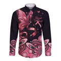 Think Pink Butterfly Ribbon Aboriginal Art Long Sleeve Button Shirt
