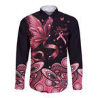 Think Pink Butterfly Ribbon Aboriginal Art Long Sleeve Button Shirt