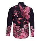 Think Pink Butterfly Ribbon Aboriginal Art Long Sleeve Button Shirt