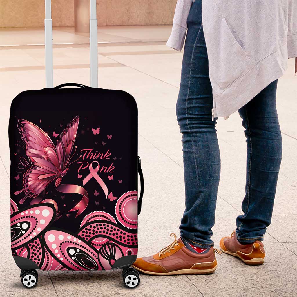 Think Pink Butterfly Ribbon Aboriginal Art Luggage Cover