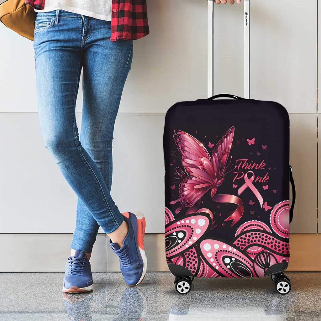 Think Pink Butterfly Ribbon Aboriginal Art Luggage Cover