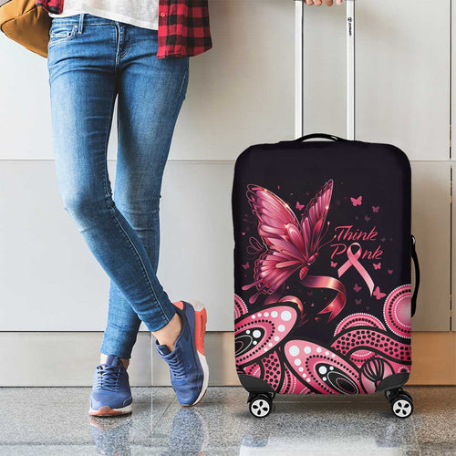 Think Pink Butterfly Ribbon Aboriginal Art Luggage Cover