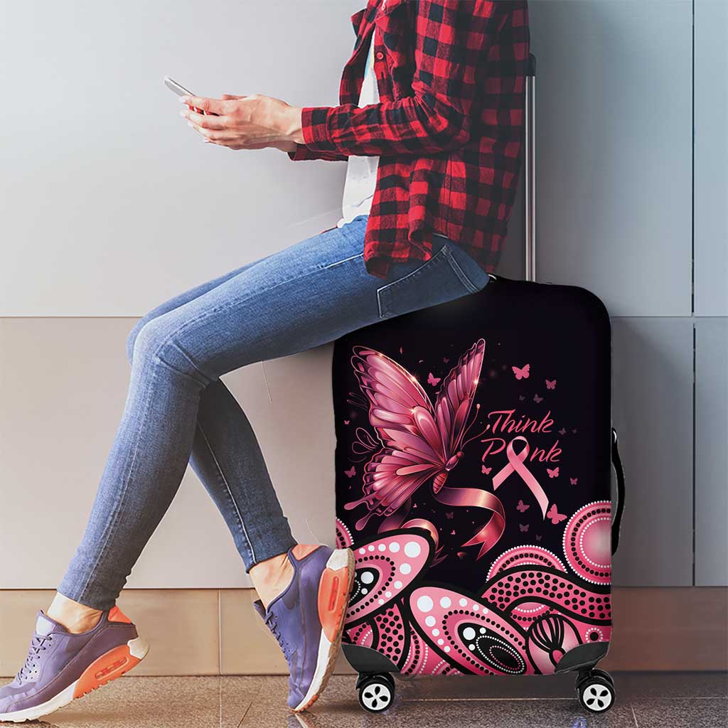 Think Pink Butterfly Ribbon Aboriginal Art Luggage Cover