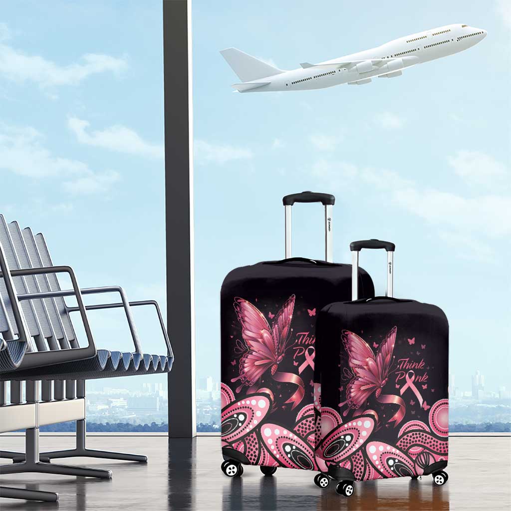 Think Pink Butterfly Ribbon Aboriginal Art Luggage Cover