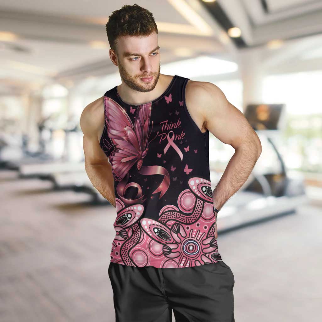 Think Pink Butterfly Ribbon Aboriginal Art Men Tank Top