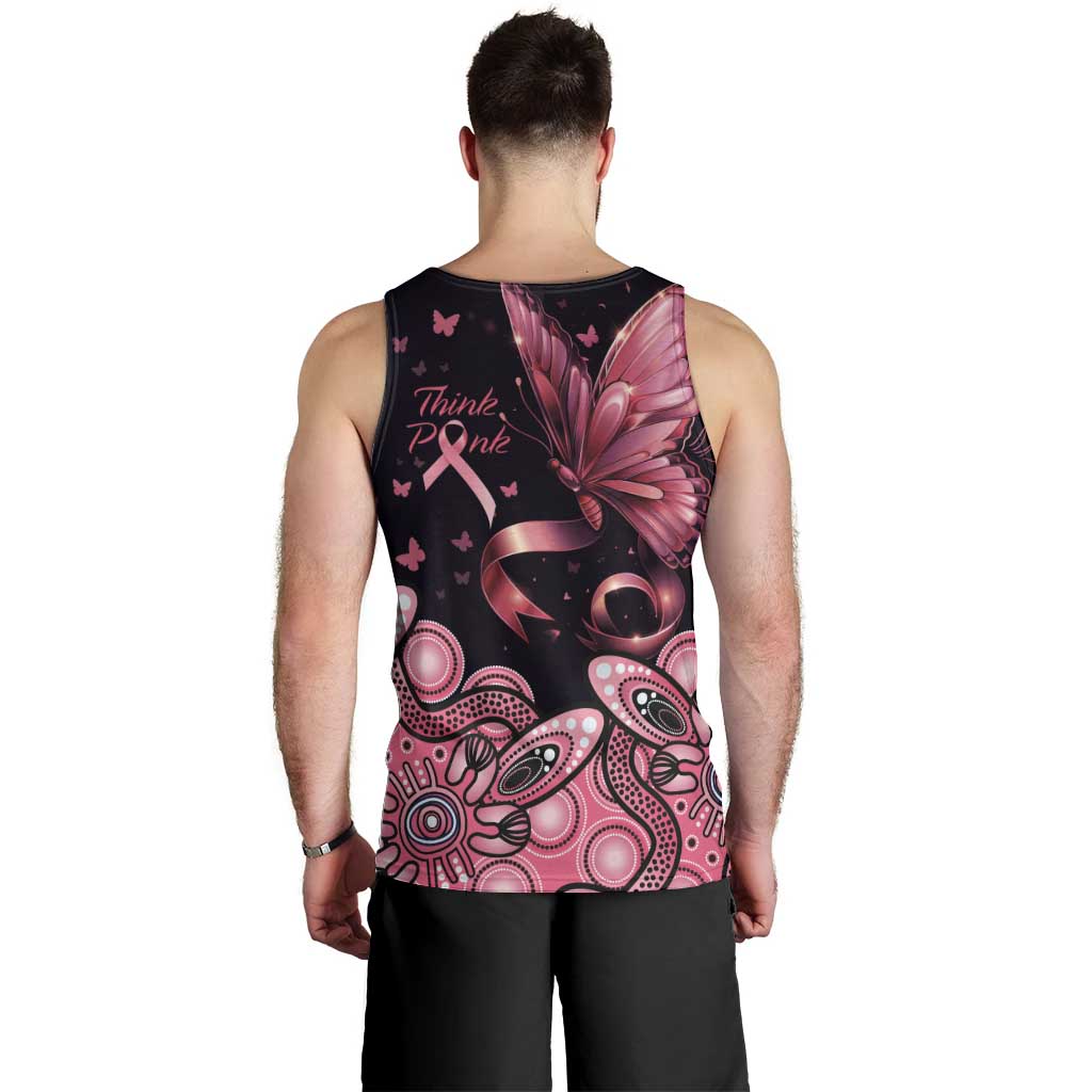 Think Pink Butterfly Ribbon Aboriginal Art Men Tank Top