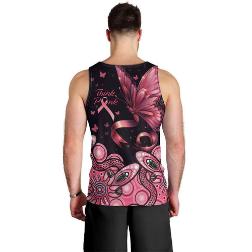 Think Pink Butterfly Ribbon Aboriginal Art Men Tank Top