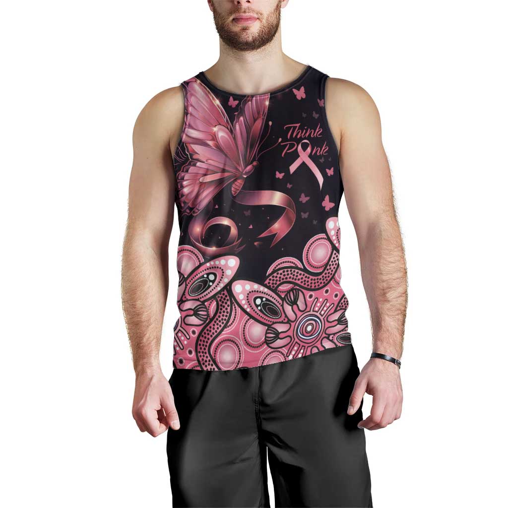 Think Pink Butterfly Ribbon Aboriginal Art Men Tank Top