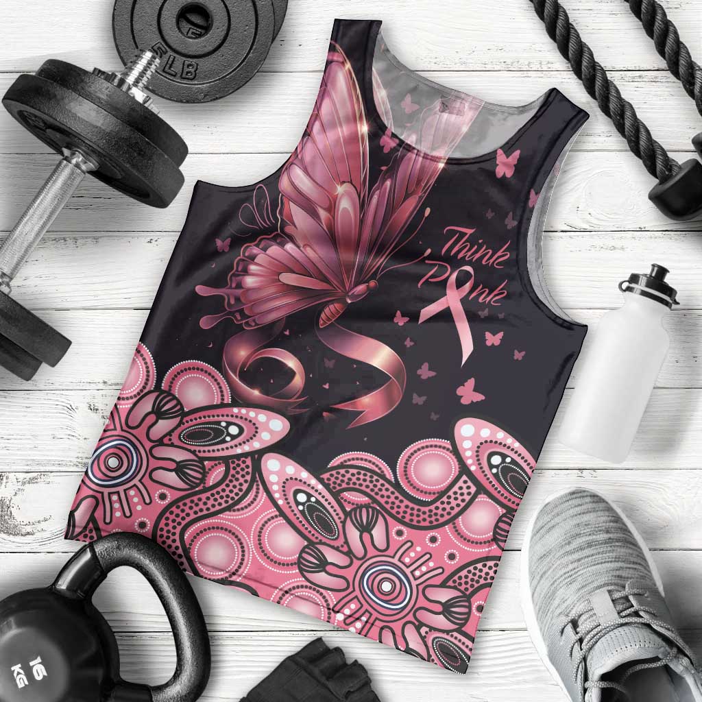 Think Pink Butterfly Ribbon Aboriginal Art Men Tank Top