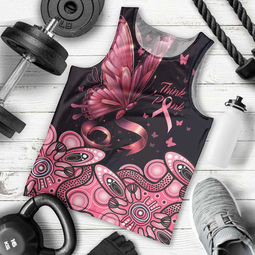 Think Pink Butterfly Ribbon Aboriginal Art Men Tank Top