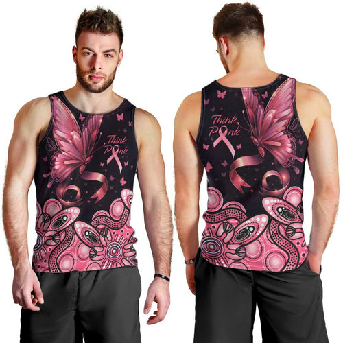 Think Pink Butterfly Ribbon Aboriginal Art Men Tank Top