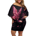 Think Pink Butterfly Ribbon Aboriginal Art Off Shoulder Short Dress