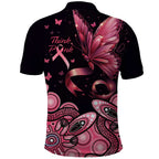 Think Pink Butterfly Ribbon Aboriginal Art Polo Shirt