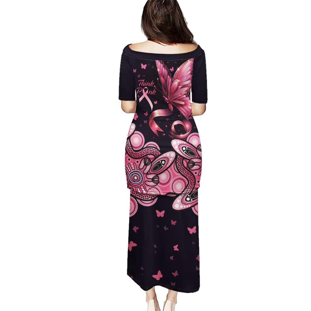 Think Pink Butterfly Ribbon Aboriginal Art Puletasi