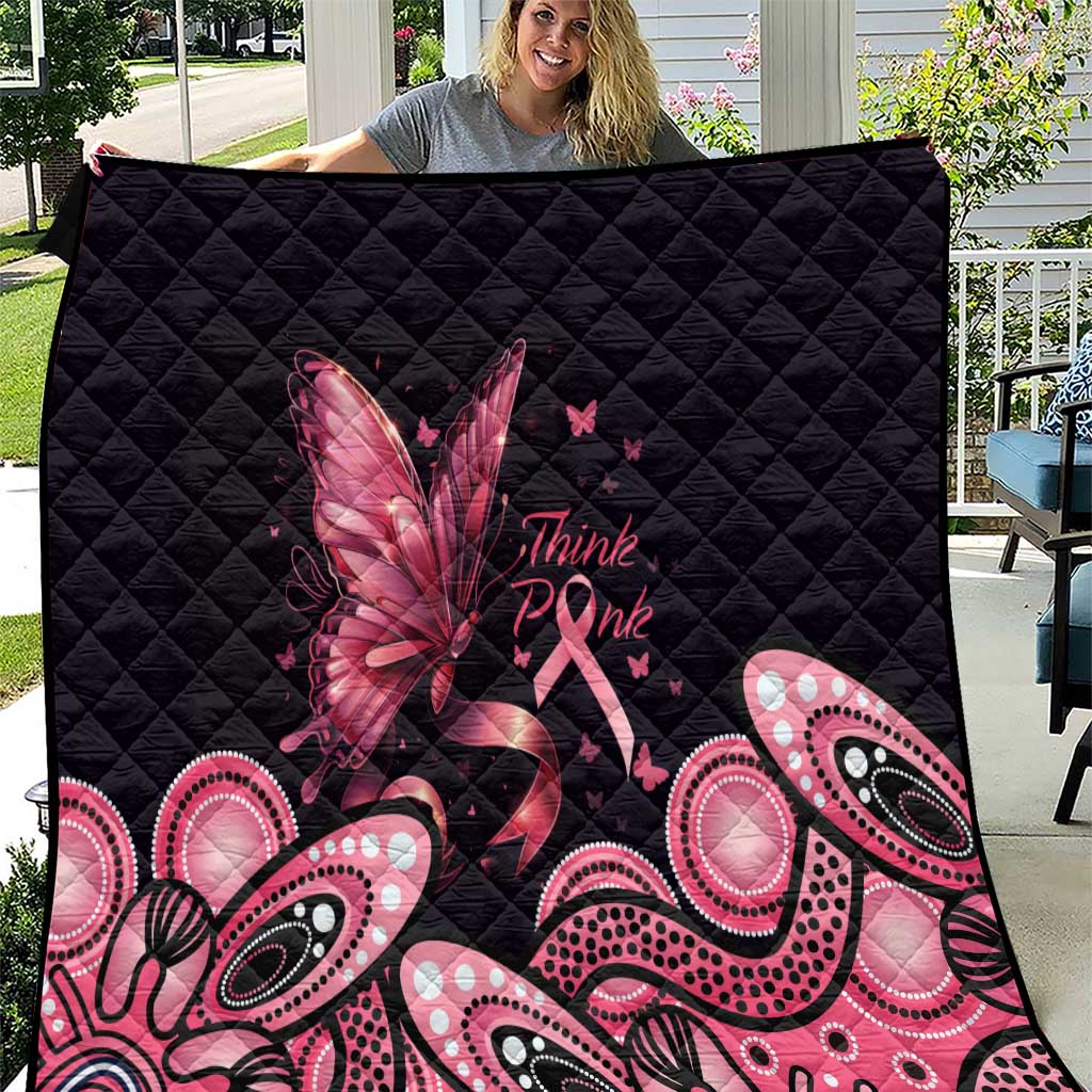 Think Pink Butterfly Ribbon Aboriginal Art Quilt
