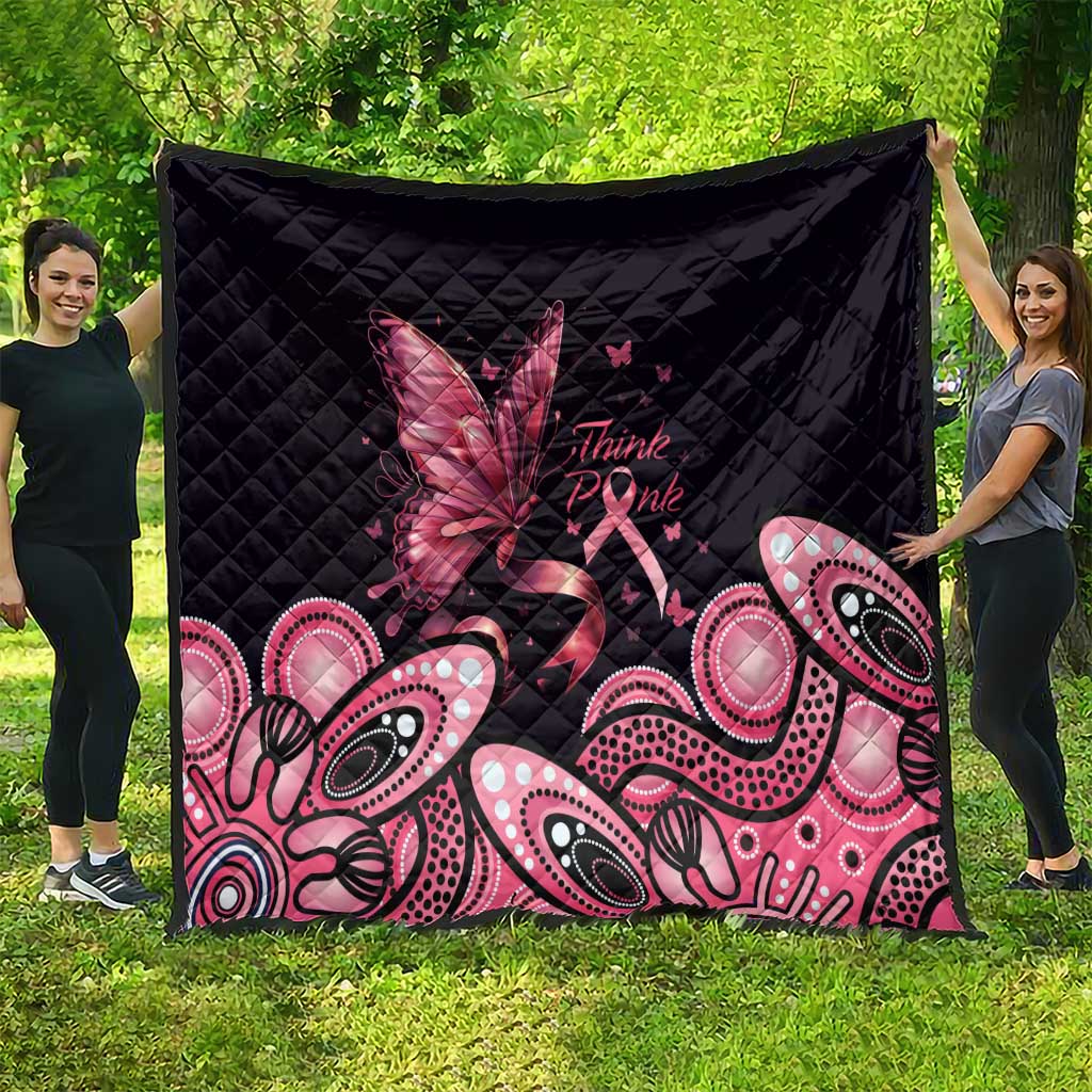 Think Pink Butterfly Ribbon Aboriginal Art Quilt