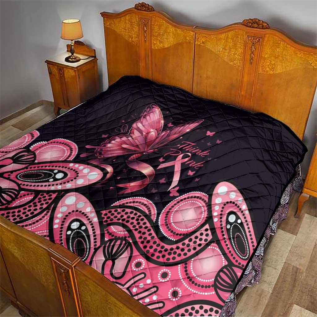 Think Pink Butterfly Ribbon Aboriginal Art Quilt