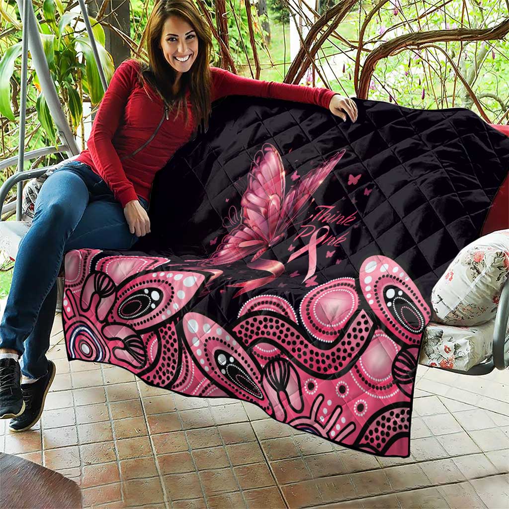 Think Pink Butterfly Ribbon Aboriginal Art Quilt