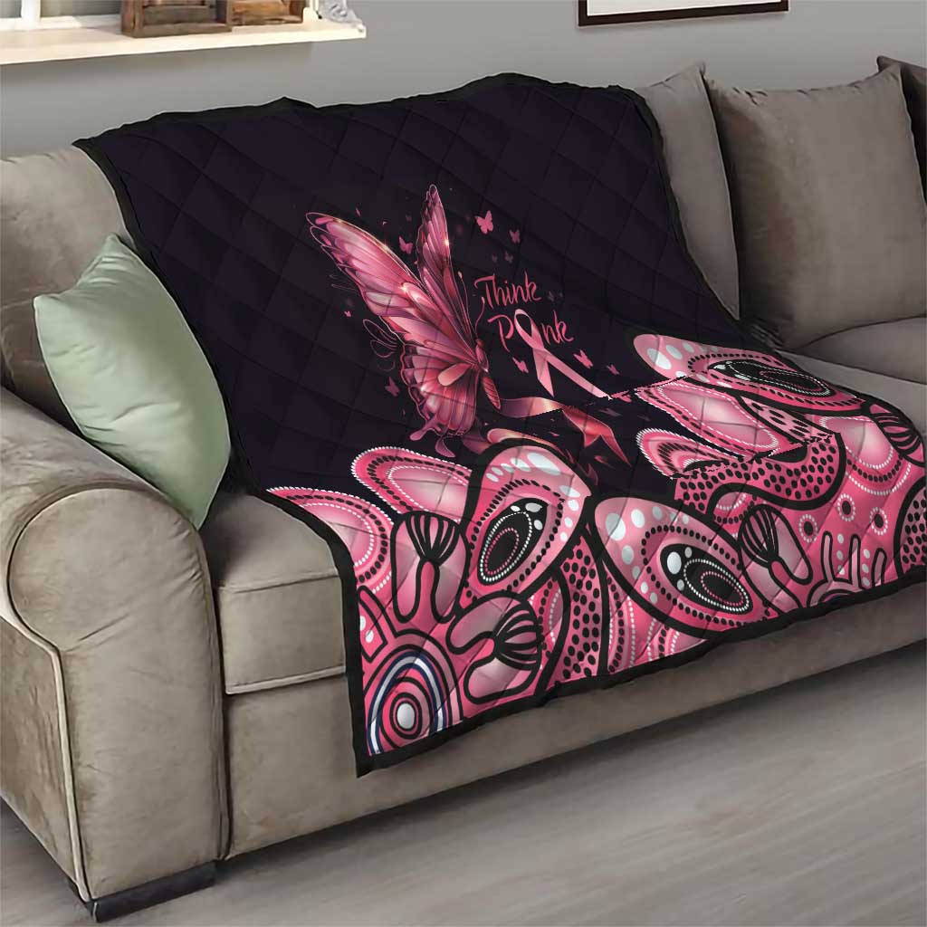 Think Pink Butterfly Ribbon Aboriginal Art Quilt