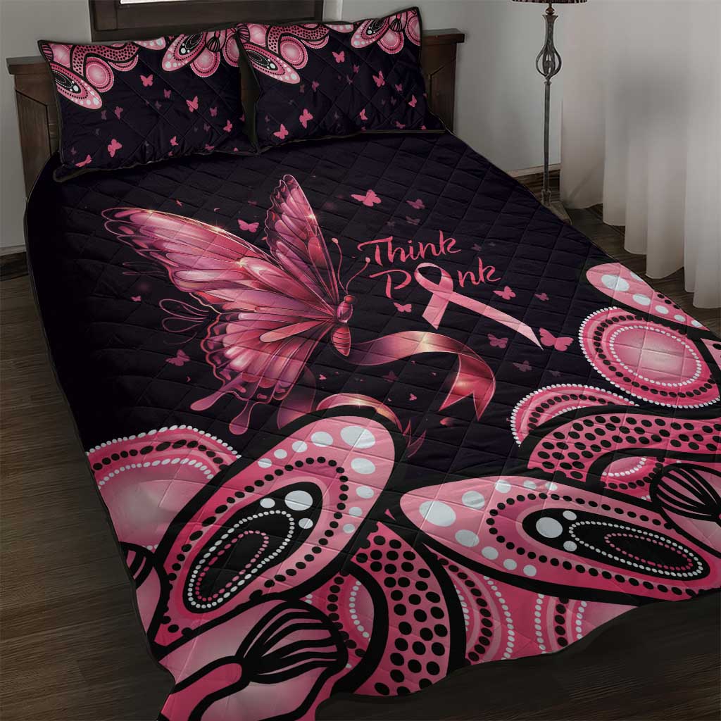 Think Pink Butterfly Ribbon Aboriginal Art Quilt Bed Set