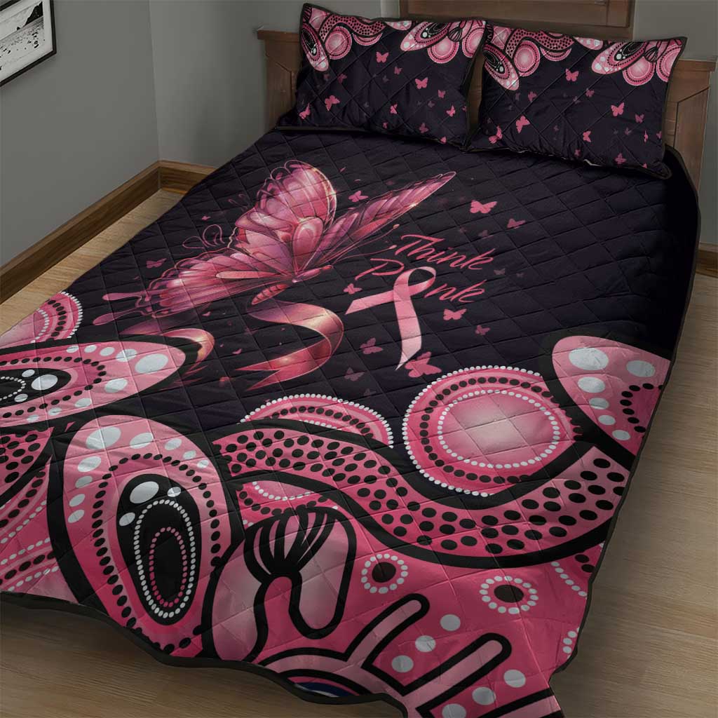 Think Pink Butterfly Ribbon Aboriginal Art Quilt Bed Set