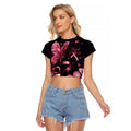 Think Pink Butterfly Ribbon Aboriginal Art Raglan Cropped T Shirt