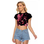 Think Pink Butterfly Ribbon Aboriginal Art Raglan Cropped T Shirt