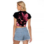 Think Pink Butterfly Ribbon Aboriginal Art Raglan Cropped T Shirt
