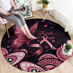 Think Pink Butterfly Ribbon Aboriginal Art Round Carpet