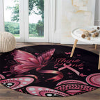 Think Pink Butterfly Ribbon Aboriginal Art Round Carpet