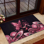 Think Pink Butterfly Ribbon Aboriginal Art Rubber Doormat