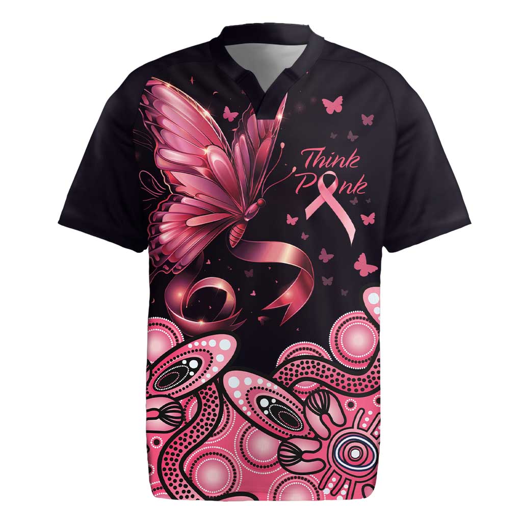 Think Pink Butterfly Ribbon Aboriginal Art Rugby Jersey