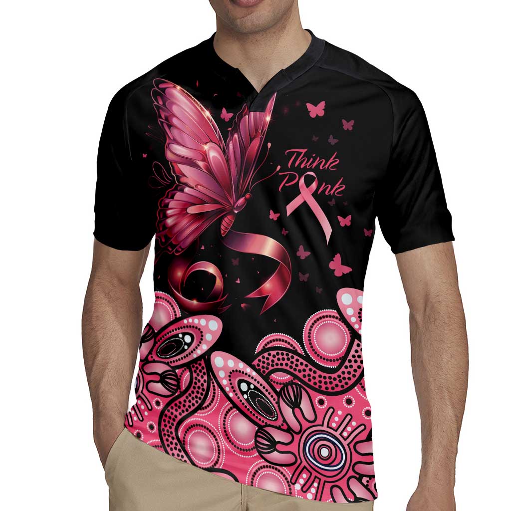 Think Pink Butterfly Ribbon Aboriginal Art Rugby Jersey