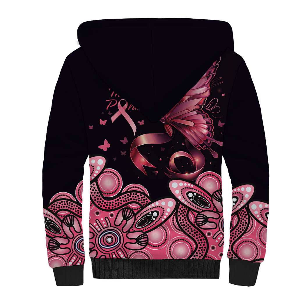 Think Pink Butterfly Ribbon Aboriginal Art Sherpa Hoodie