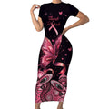 Think Pink Butterfly Ribbon Aboriginal Art Short Sleeve Bodycon Dress