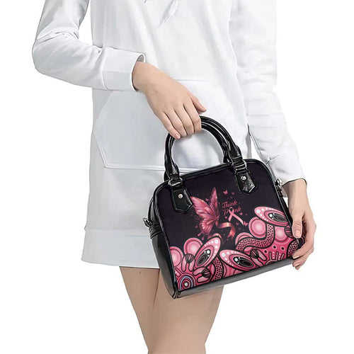 Think Pink Butterfly Ribbon Aboriginal Art Shoulder Handbag
