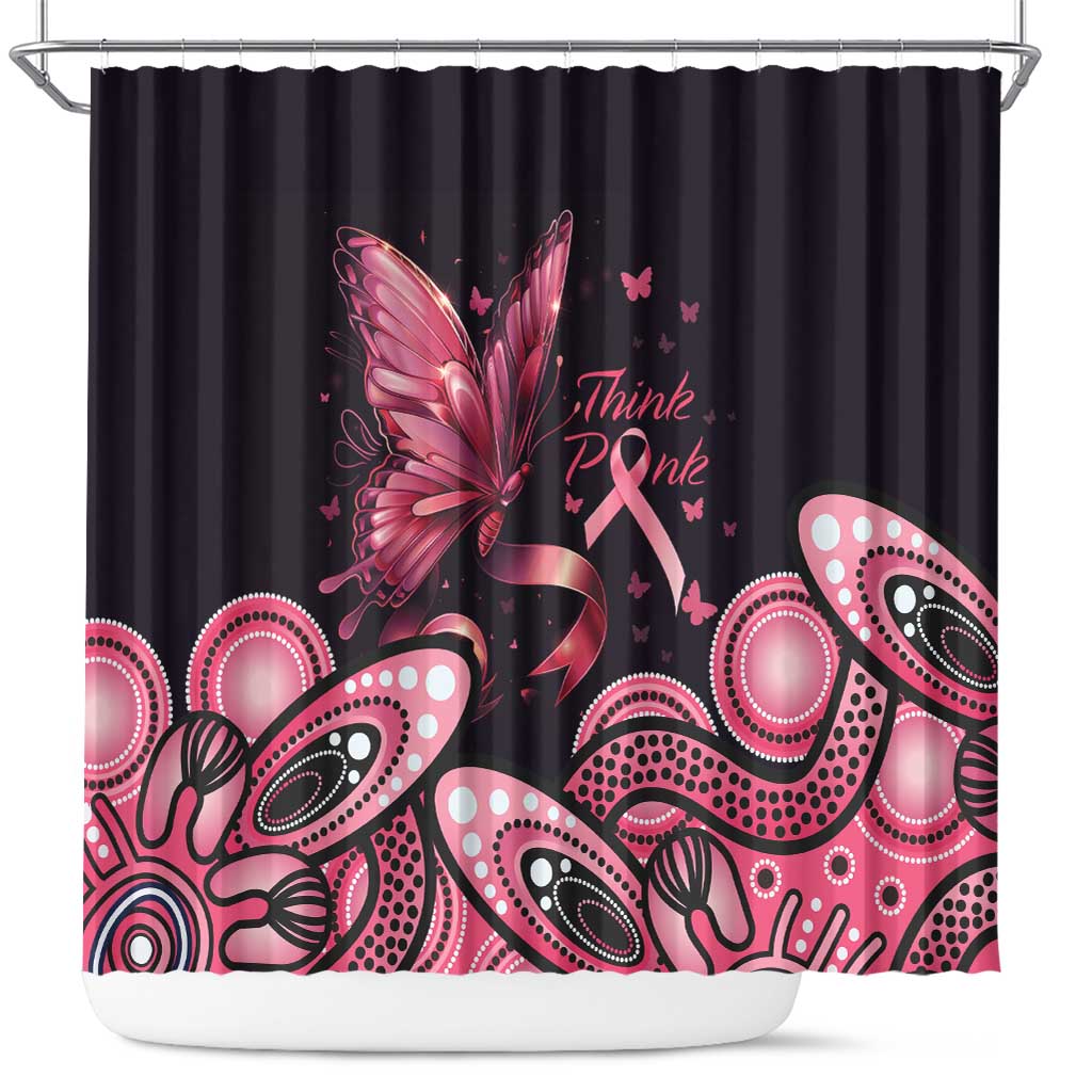 Think Pink Butterfly Ribbon Aboriginal Art Shower Curtain