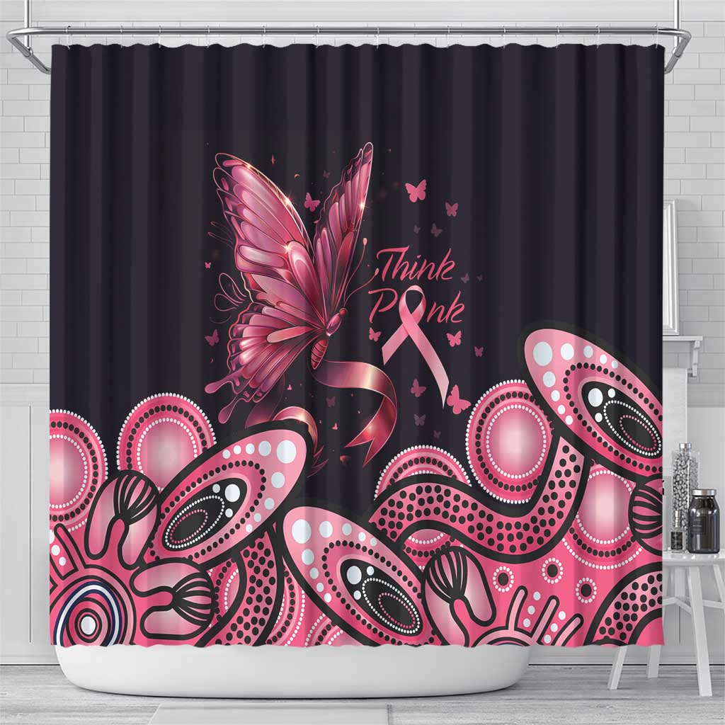 Think Pink Butterfly Ribbon Aboriginal Art Shower Curtain