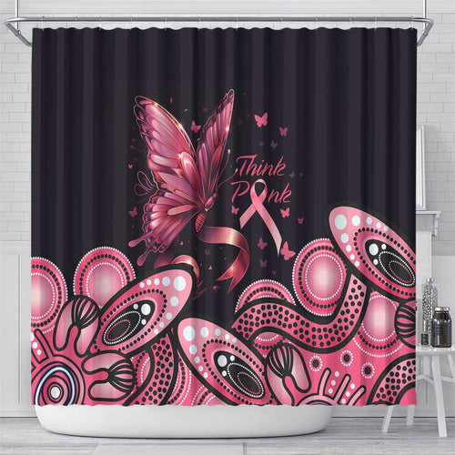 Think Pink Butterfly Ribbon Aboriginal Art Shower Curtain