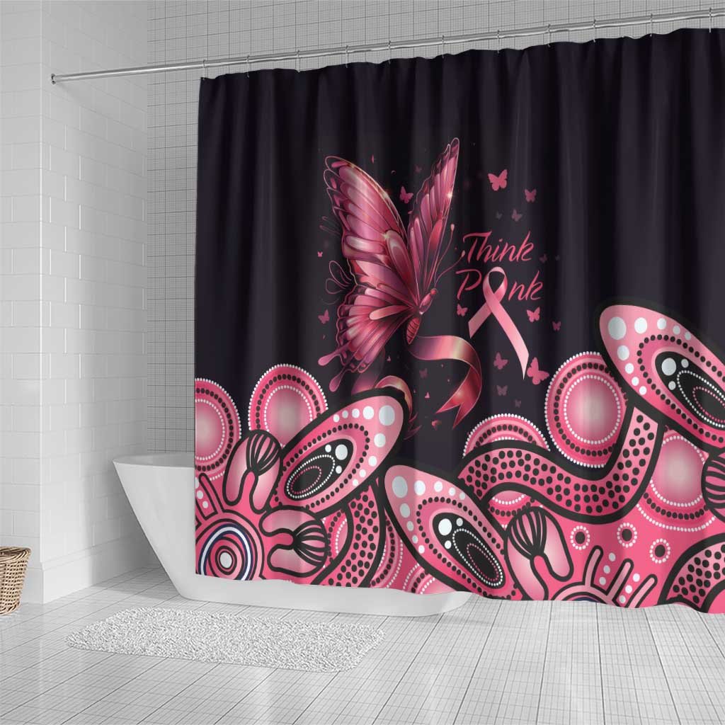 Think Pink Butterfly Ribbon Aboriginal Art Shower Curtain